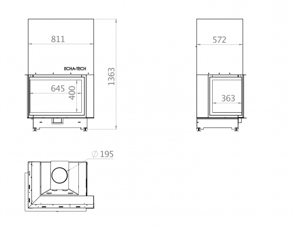 Каминная топка угловая 80 L Echa Tech
