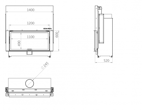 Каминная топка плоская 120 x 60 C Echa Tech