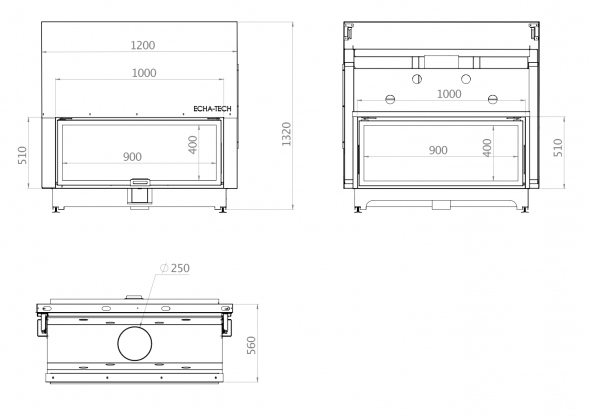 Каминная топка двойная 100x51 Г Echa Tech