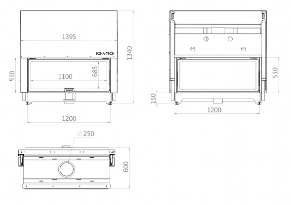 Каминная топка двойная 120x51 G Echa Tech